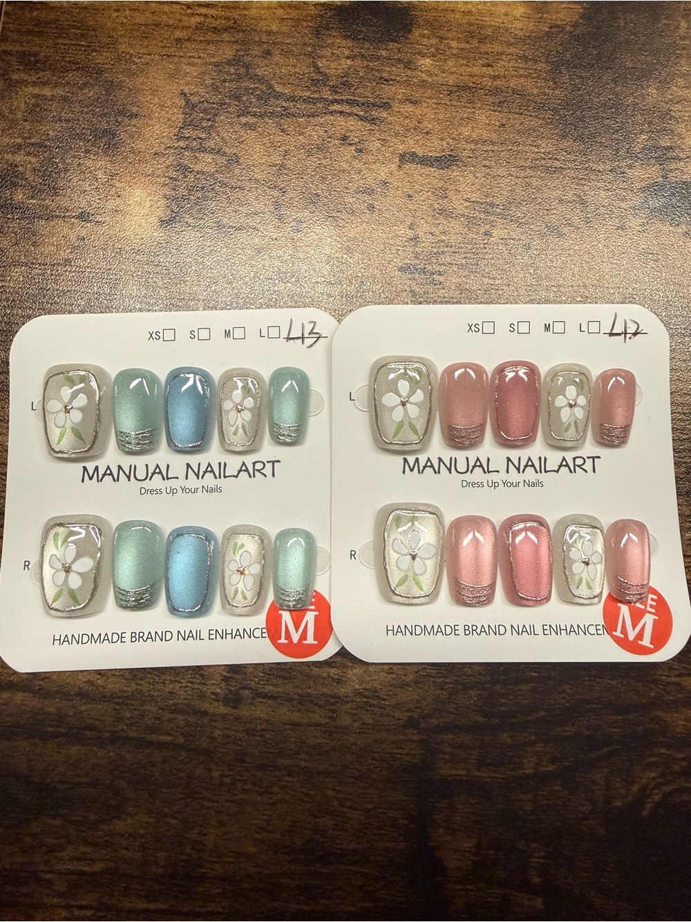 2pk Floral Press-On Nail Sets — Mint Blue & Rose Pink